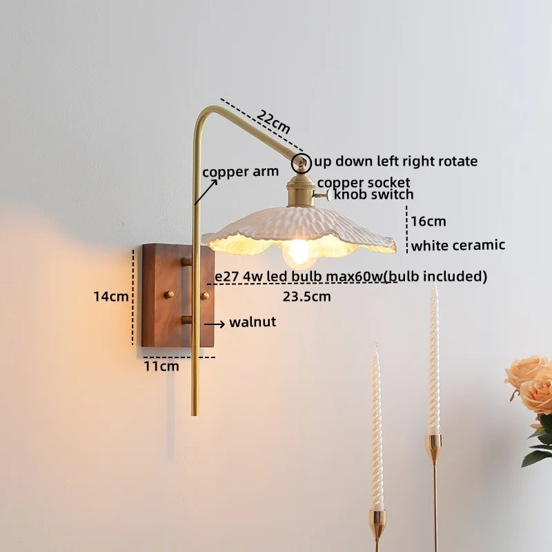 Axyaa Glass Copper LED Wall Lights Modern Bedside Lamp 4w Applique Da Parete