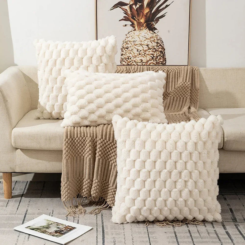 Geometric Gray Plush Pillow Covers for Couch Bed Sofa by Axyaa