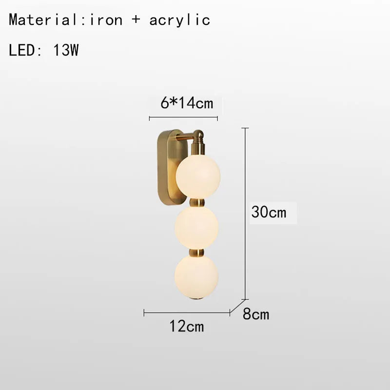 White Acrylic Ball Wall Lights Gold Metal Dimmable for Parlor Bedroom Stairs Aisle - Axyaa