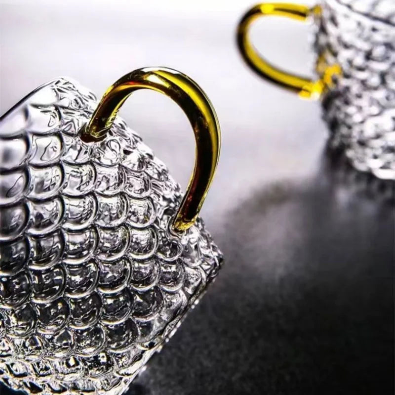 Axyaa 100ml Glass Fish Scale Teacup Set Transparent Handle Kung Fu Small Cup