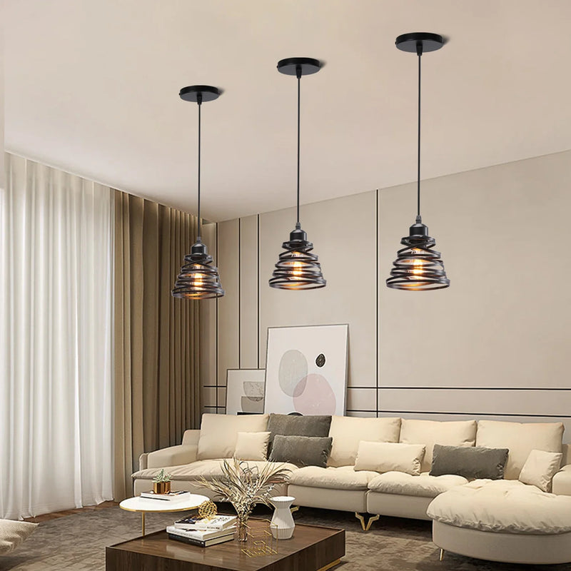 Axyaa Retro Spiral Swirl Pendant Lamp Shade Chandelier for Living Room Kitchen Lighting