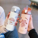 Axyaa Cute Cartoon Vacuum Flask Stainless Steel Thermal Water Bottle Straw Cup