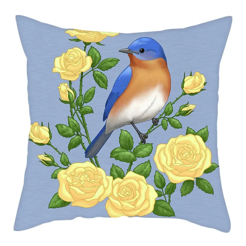Blue Bird Print Cushion Cover by Axyaa - Home Decor Pillow Case for Sofa Bed