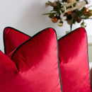 Axyaa Christmas Red Green Velvet Cushion Cover with Contract Piping - 45x45cm