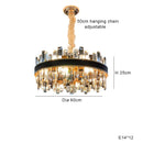 Axyaa Smoky Grey Crystal Chandelier LED Pendant Light, Luxe Leather, Dimmable for Living Room