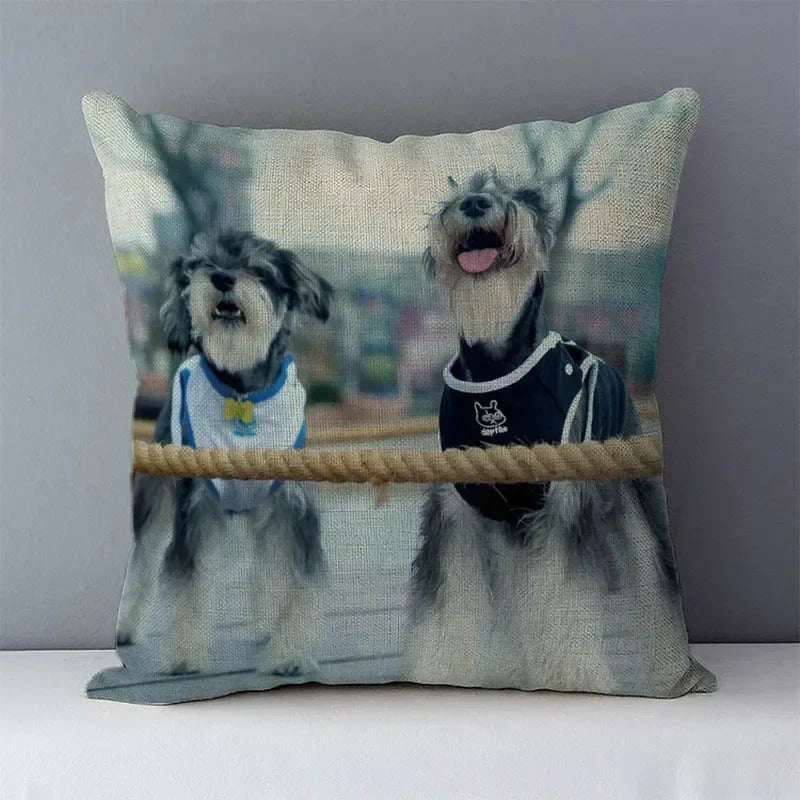 Axyaa Schnauzer Decorative Cushion Cover 45x45cm Cozy Couch Pillow Square Bed Linen Fabric
