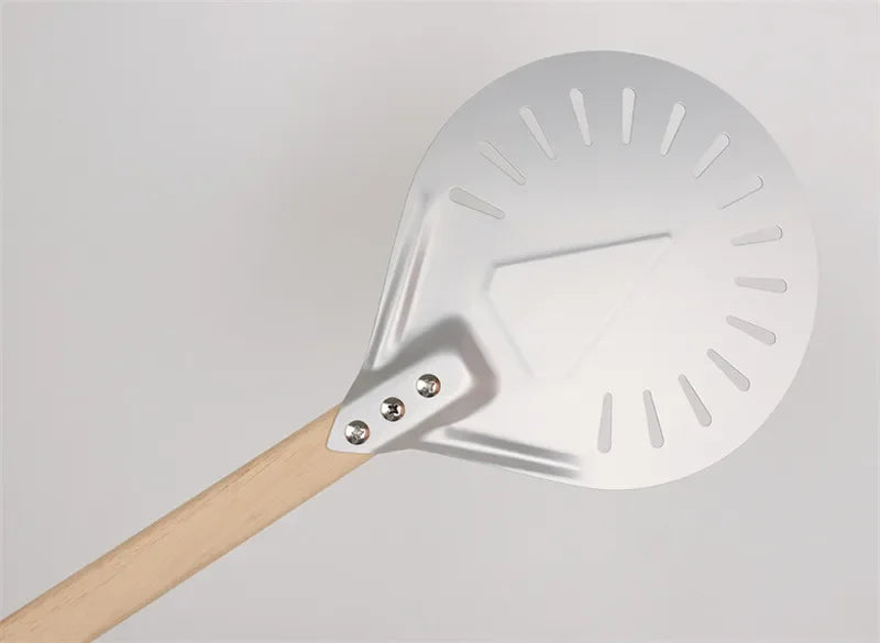 Axya Aluminum Perforated Pizza Peel Paddle with Non-Slip Wooden Handle