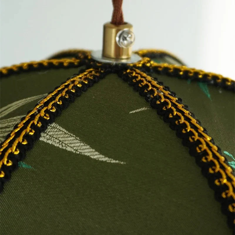 Modern Green Yellow Cloth Gold Iron Hanging Lamp by Axyaa
