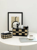 Axya European Style Leather Color Blocking Woven Storage Basket with Handles