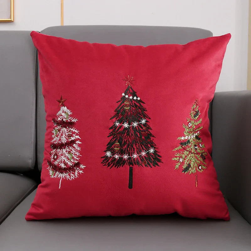 Axyaa Christmas Tree Snowflake Embroidery Pillow Cover 45x45cm 30x50cm Red Green Square
