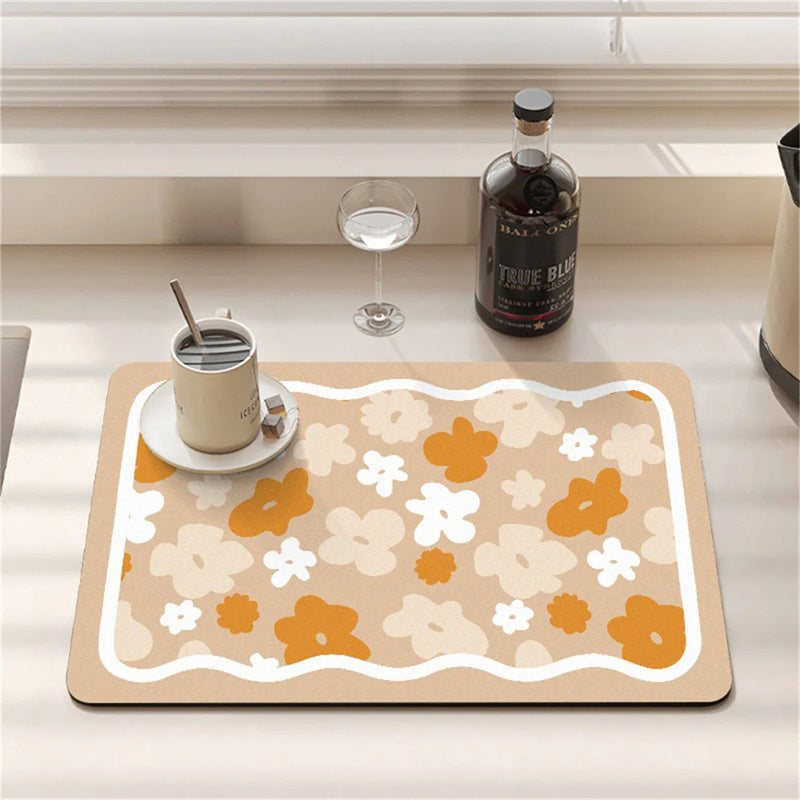 Axyaa Cartoon Flowers Silicone Coasters - Absorbent Kitchen Drying Mat