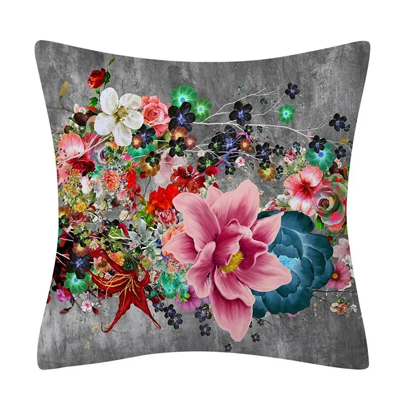 Retro Floral Linen Pillow Cover Abstract Art Decor for Living Room Sofa by Axyaa