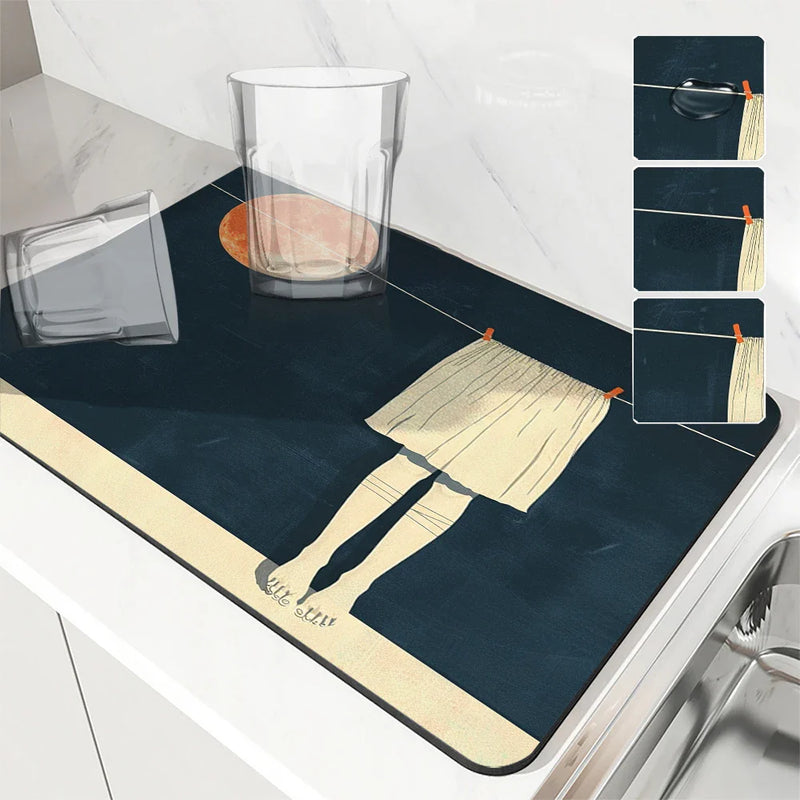 Axyaa Clothesline Art Drying Mat: Non-Slip Absorbent Tableware Mat for Kitchen Counter