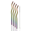 Axyaa Silver Wave Stainless Steel Reusable Drinking Straw Set