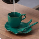 Axyaa Green Apricot Leaf Ceramic Coffee Cup Saucer Set