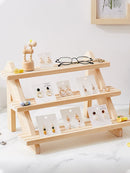 Axyaa Wood Jewelry Display Stand with Card Slot for Earrings, Necklaces, Rings
