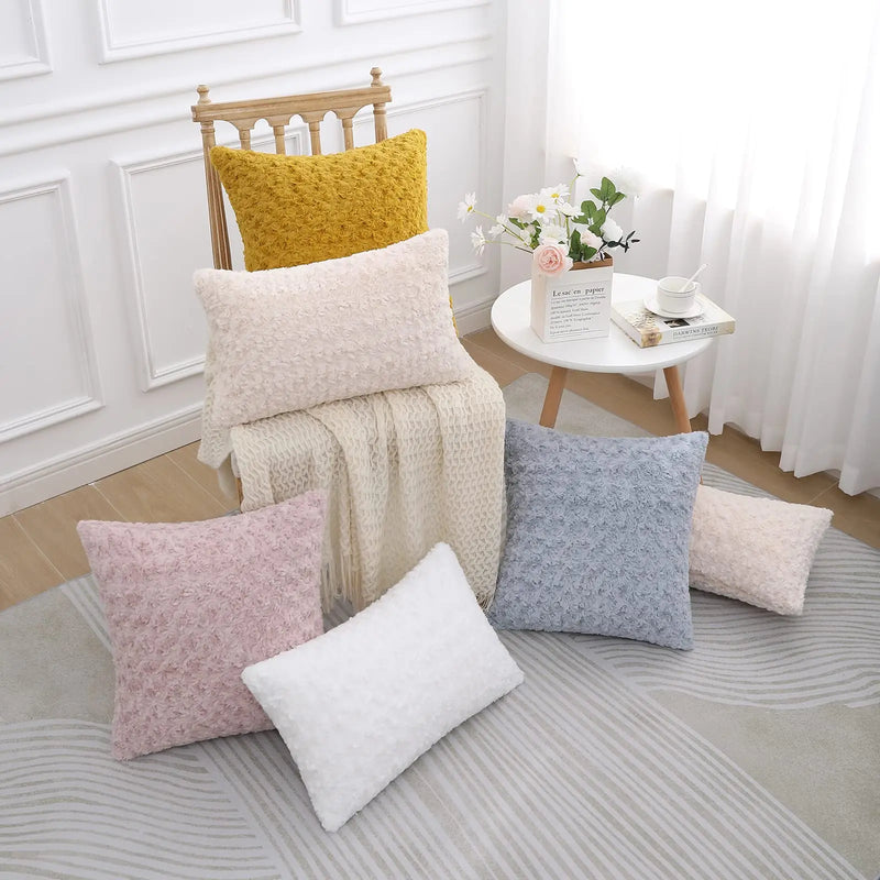 Axyaa Faux Fur Plush Cushion Covers Set - Ultra Soft Sofa Pillow Cases