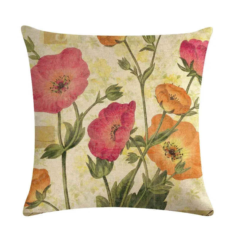 Axyaa Retro Plant Flower Linen Pillowcase 45*45cm