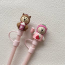Axyaa Strawberry Bear Silicone Straw Cap for Water Cup - Pink