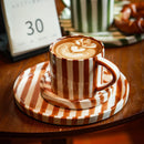 Axyaa Hand-Drawn Green Stripe Ceramic Coffee Cup with Breakfast Plate - Creative Tea Mug