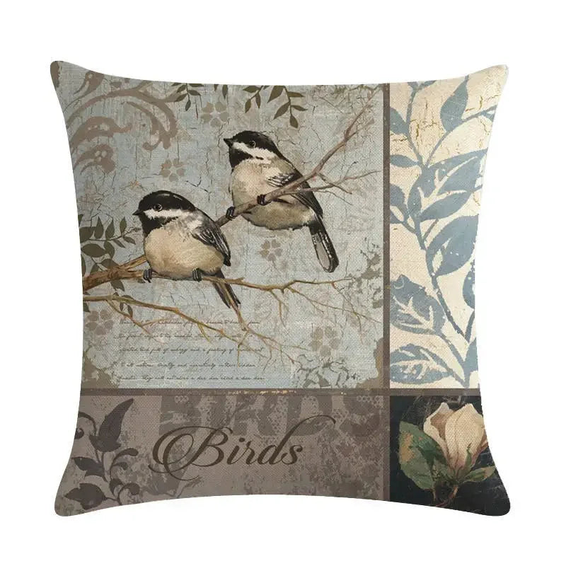 Axyaa Retro Bird Branch Linen Pillow Cover for Home Decor and Comfort