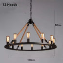 Axyaa Hemp Rope Chandelier: American Country Style Antique Black Wrought Iron Lighting