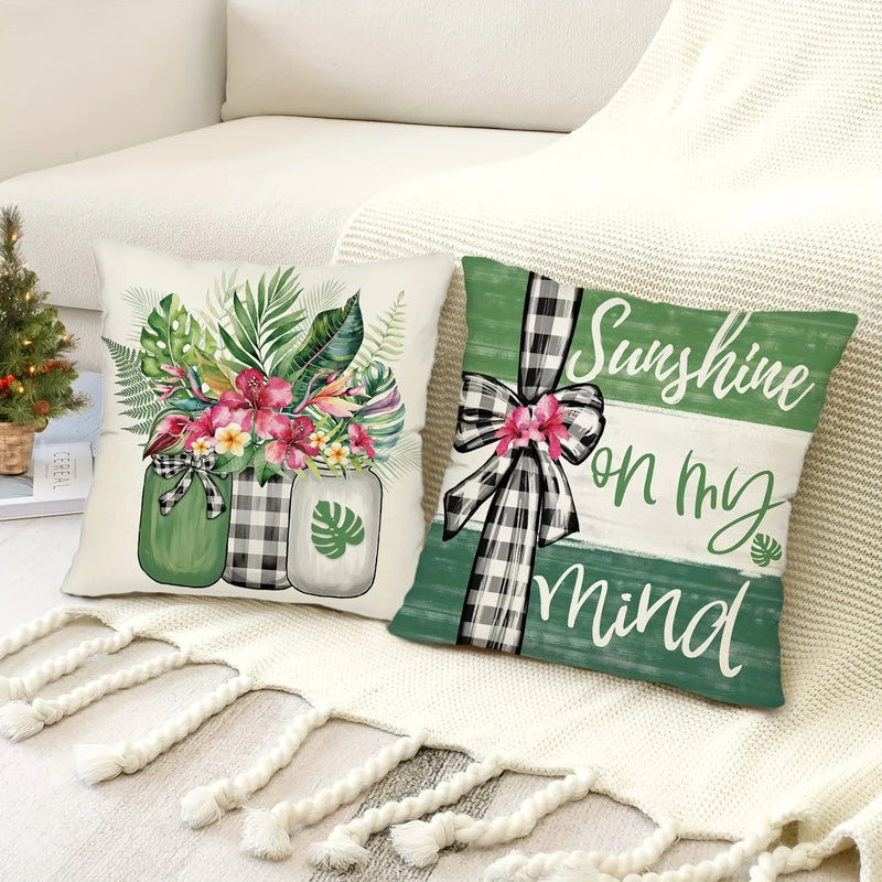 Axyaa Flower Bottle Bow Printed Pillowcase - Living Room Decoration