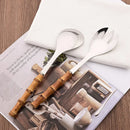 Axyaa Stainless Steel Bamboo Handle Spork Salad Server Fork Spoon Set
