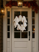 Axyaa Halloween Ghost Wreath: Cute White Fabric Ghosts & Rattan Design