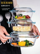 Axyaa 1000ml Glass Microwave Heating Bowl with Lid - Heat-Resistant Soup & Salad Plate