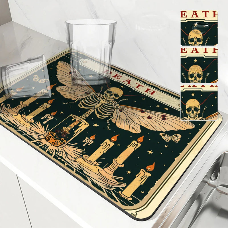 Axyaa Tarot Moth Square Drain Pad: Absorbent & Anti-Slip Dry Mat for Dishes & Cups