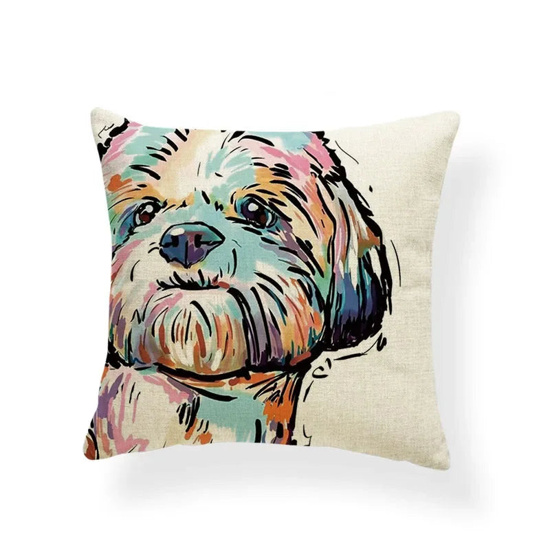 Axyaa Golden Retriever Linen Pillowcase: Decorative Square Cushion Cover