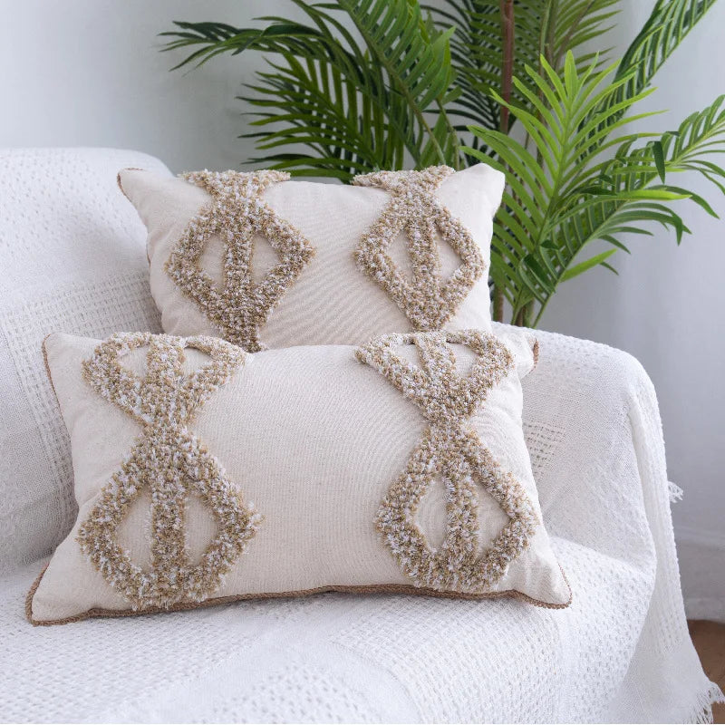 Axyaa Beige Tassels Pillow Case - Tufted Nordic Style Cushion Covers