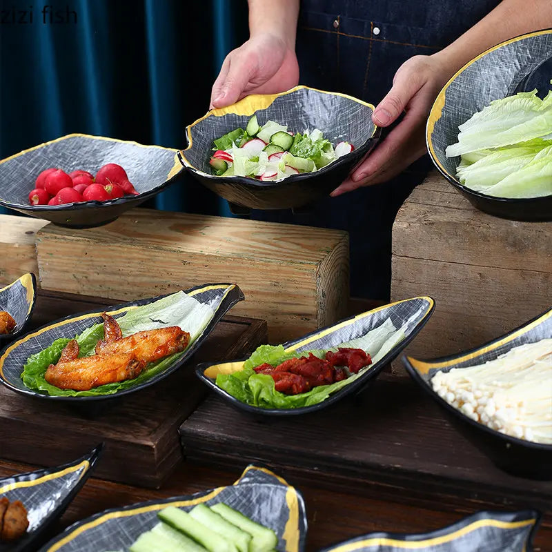 Axya Melamine Tableware Set: Plates, Bowls, & Dishes for Barbecue, Sushi, Snacks, & Desserts.