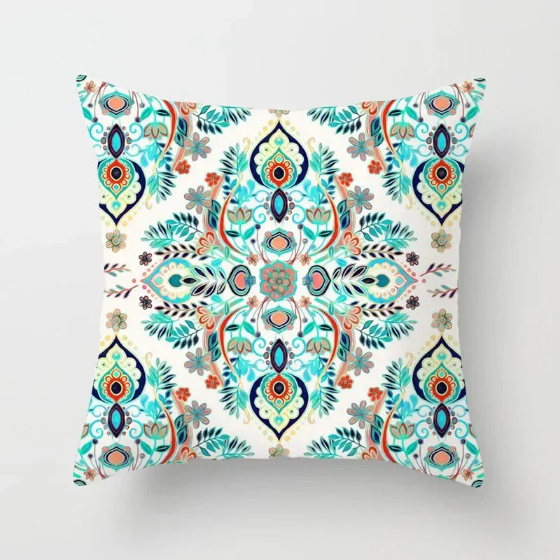 Light Blue Green Mint Geometric Print Boho Pillowcase Set by Axyaa