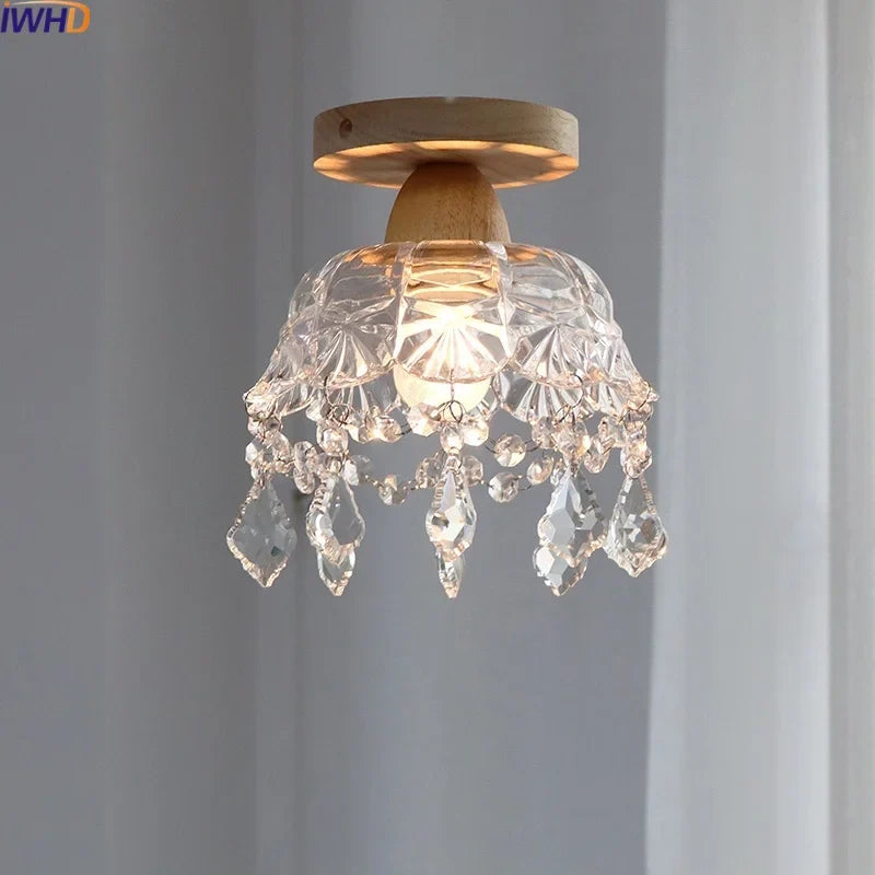 Axyaa Crystal Wood LED Ceiling Lamp Clear Glass Modern Ceiling Lights