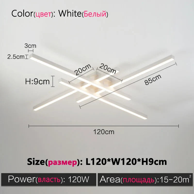 Axyaa Black Chandelier Square LED Ceiling Lamp - Nordic Minimalist Creative Strip Lights