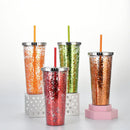 Axyaa Glitter Double Layer Sippy Cup, Large Capacity Reusable Coffee Milk Tea Cup