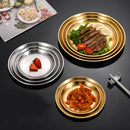 Axyaa Gold Stainless Steel Round Shallow Tray Plate for Camping BBQ Picnic
