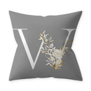 Axyaa Grey Flowery Print Alphabetic Cushion Cover for Home Sofa Decor 45x45cm
