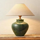 Axyaa Japanese Retro Ceramic Floor Lamp with LED Light and Fabric Lampshade