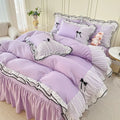 Axyaa Princess Bow Seersucker Bedding Set: Ruffle Lace Bed Skirt, Solid Duvet Cover Queen King