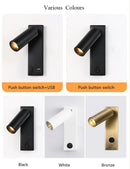 Axyaa Black Brass LED Wall Lamp Sconce with Switch and USB Port, 3W Spotlight