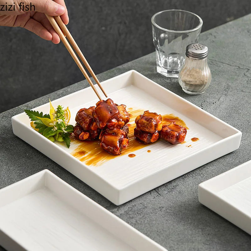Axya Textured Ceramic Square Plate for Molecular Cooking and Specialty Tableware
