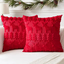 Axyaa Christmas Embroidered Pillowcase with Plush Elk & Tree - Holiday Party Decor