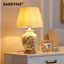 Axyaa Ceramic Flower Bird Table Lamp with Fabric Lampshade - LED Floor Light for Living Room and Bedroom