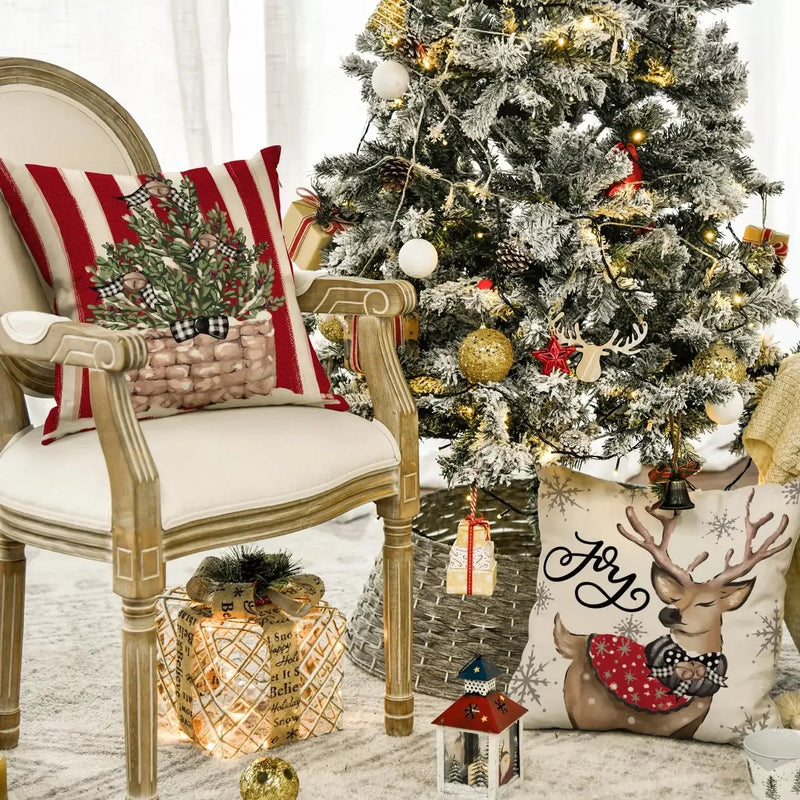 Axyaa Winter Holiday Stripes Pillow Covers