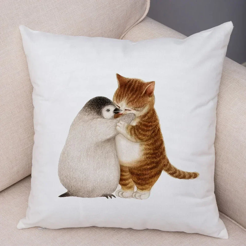 Axyaa Cartoon Cat Decorative Cushion Cover for Home, Sofa, Kids Room