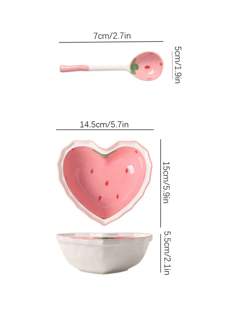 Axyaa Strawberry Girl Heart Tableware Set - Bowl, Spoon, Plate