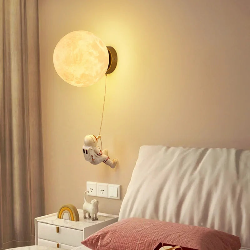 Axya Astronaut Moon Climber Wall Sconce Light, Unique Kids Decor PLA 3D Print Lampshade